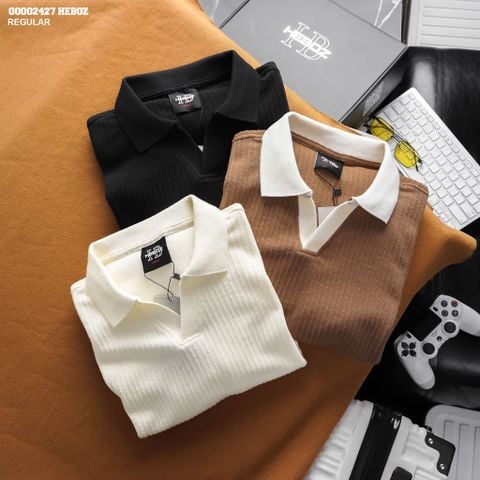 Áo polo nam Heboz dài tay cổ V basic 3M - 00002427