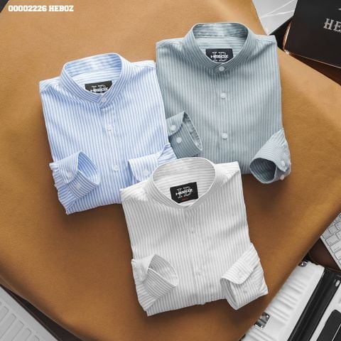 Áo sơ mi nam Heboz cổ trụ oxford sọc 3M - 00002226