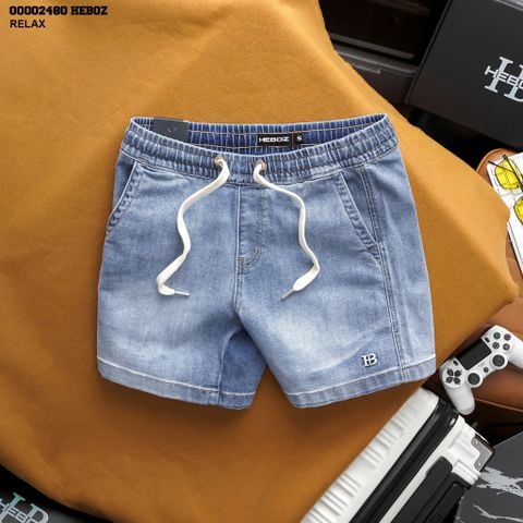 Quần short jean nam Heboz cạp thun logo 2M - 00002480