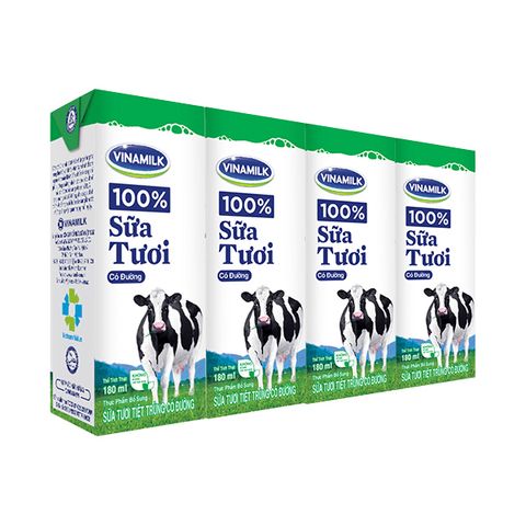 SỮA TƯƠI TIỆT TRÙNG FRESH MILK ĐƯỜNG 180MLx04HỘP VINAMILK