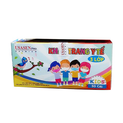 Khẩu trang y tế trẻ em 3 lớp kháng khuẩn Kids hộp 50 cái Usasen Pro