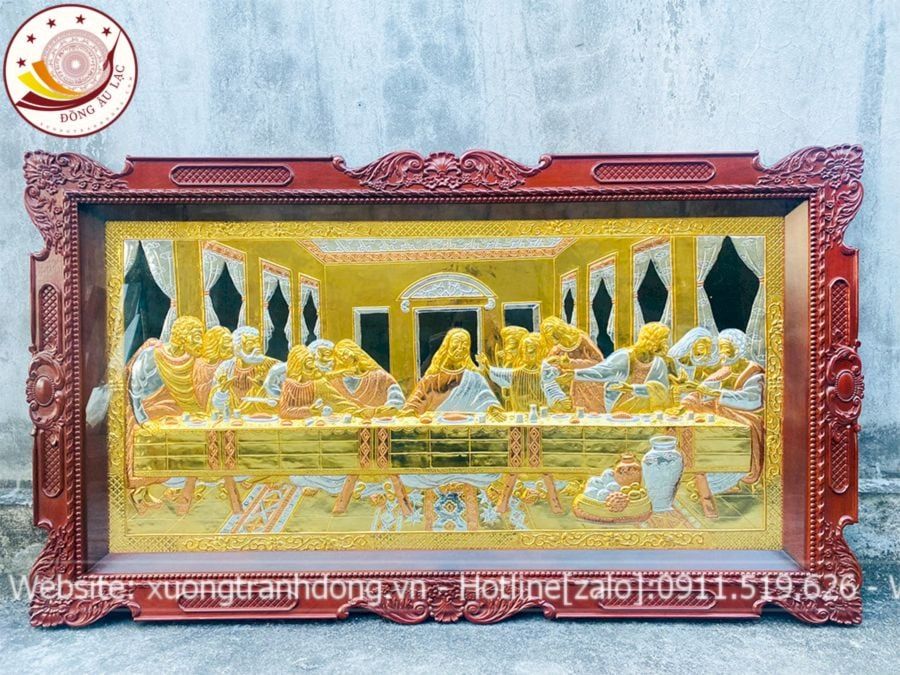 tranh bua tiec ly dong do ma vang 24k dat bac 1m55x88cm xuong tranh dong