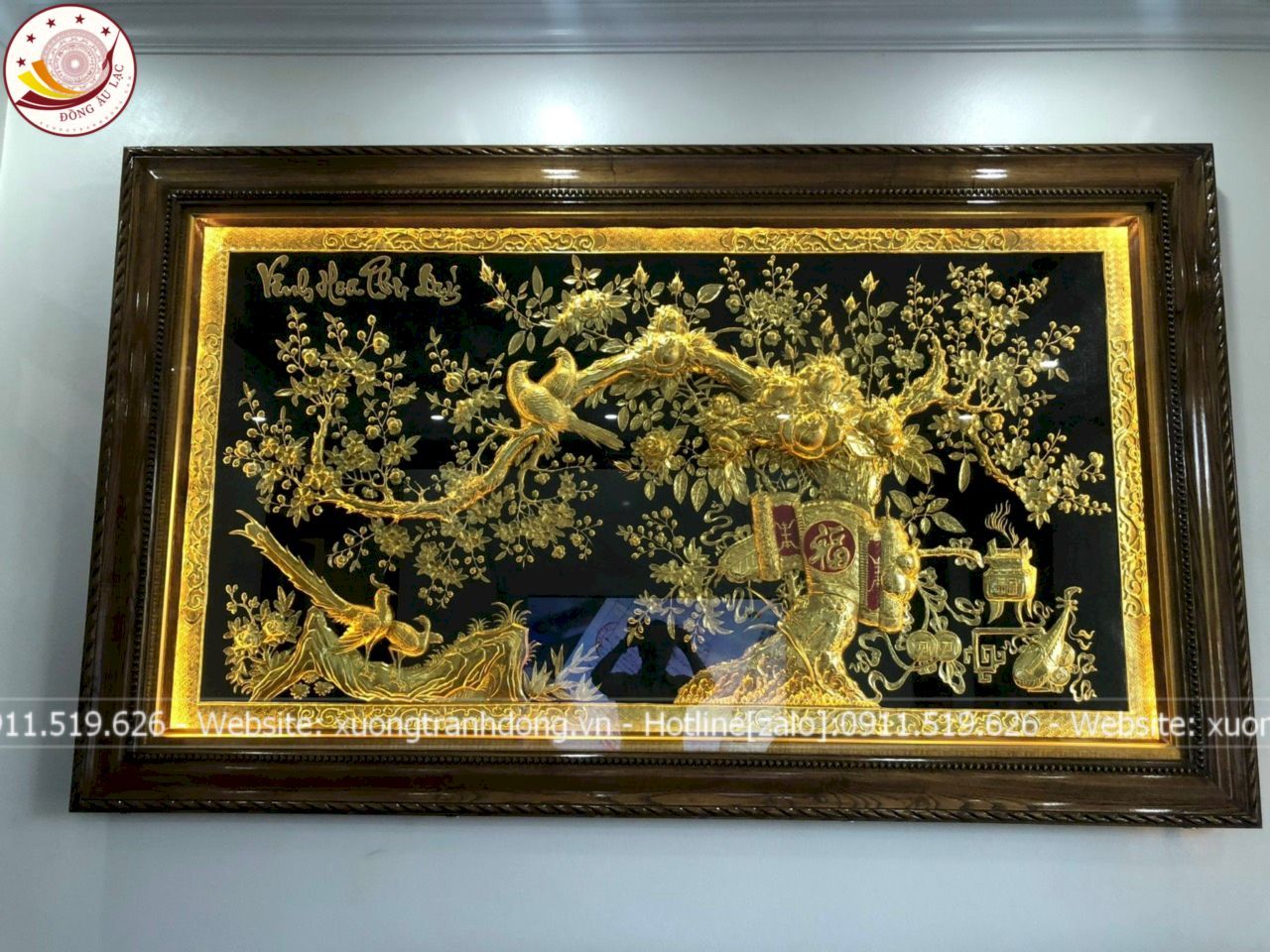 tranh vinh hoa phu quy bang dong vang dat vang kich thuoc 2m5x1m5 xuong tranh dong