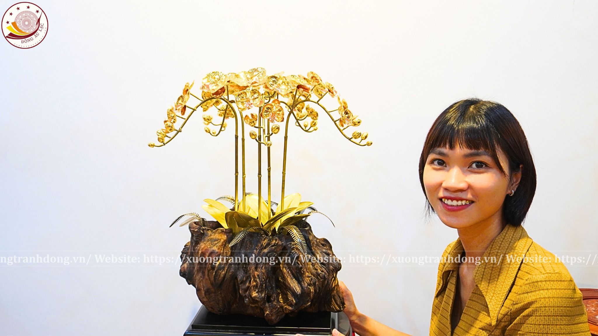 chau hoa lan 5 canh ma vang 24k xuong tranh dong