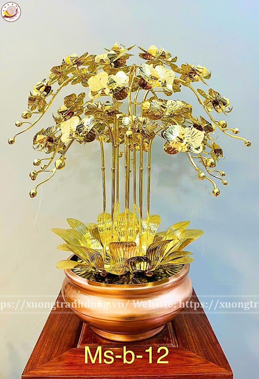 chau hoa lan 9 canh ma vang 24k xuong tranh dong