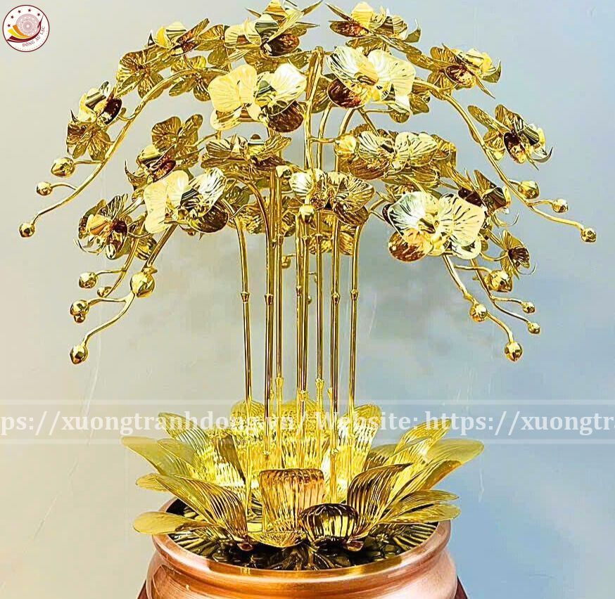 chau hoa lan 9 canh ma vang 24k xuong tranh dong