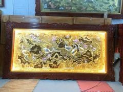 tranh sen hac dong vang dat vang bac ve mau khung duc 1m7x90cm xuong tranh dong