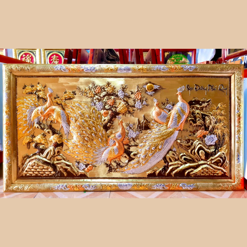 tranh ngoc duong phu quy bang dong vang dat vang bac 90 170cm khung dong lien