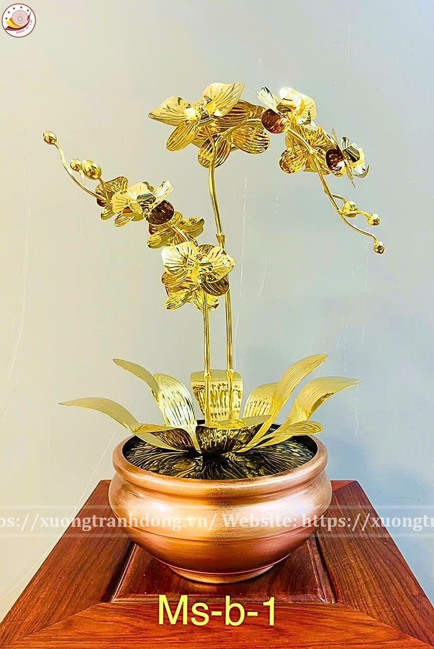 chau hoa lan 2 canh ma vang 24k xuong tranh dong