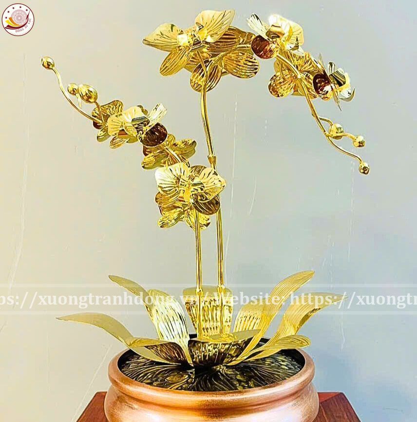 chau hoa lan 2 canh ma vang 24k xuong tranh dong