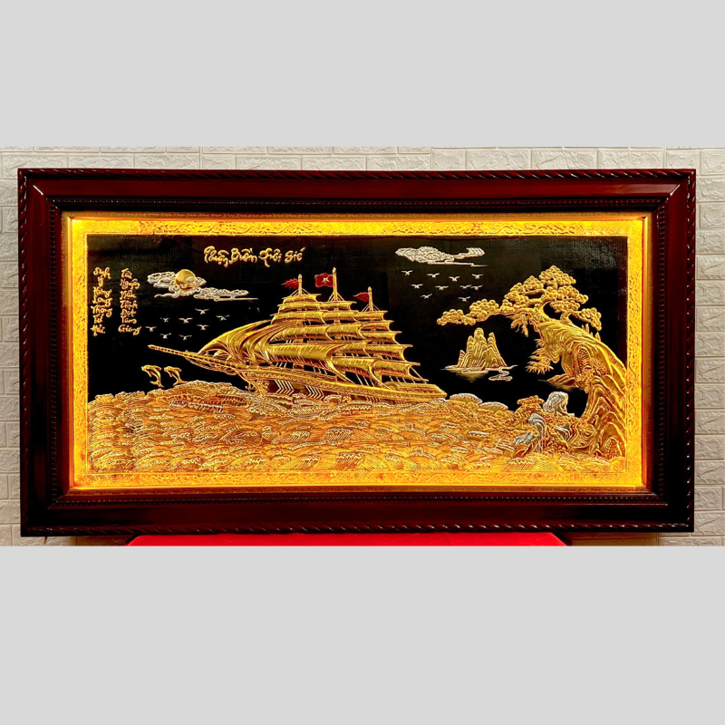 tranh thuan buom xuoi gio bang dong vang dat vang bac kich thuoc 107 197cm