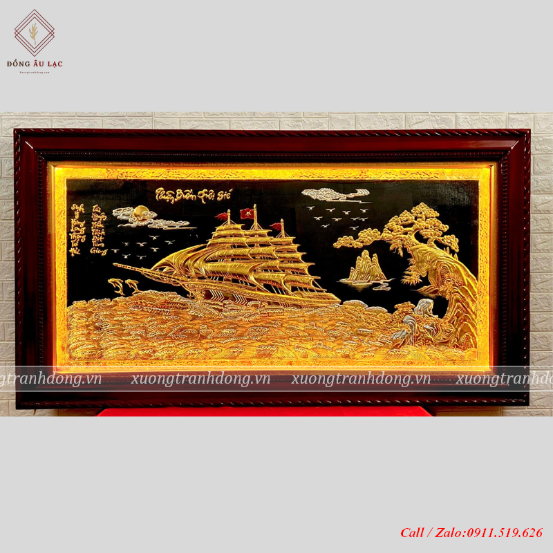 tranh thuan buom xuoi gio bang dong vang dat vang bac kich thuoc 107 197cm