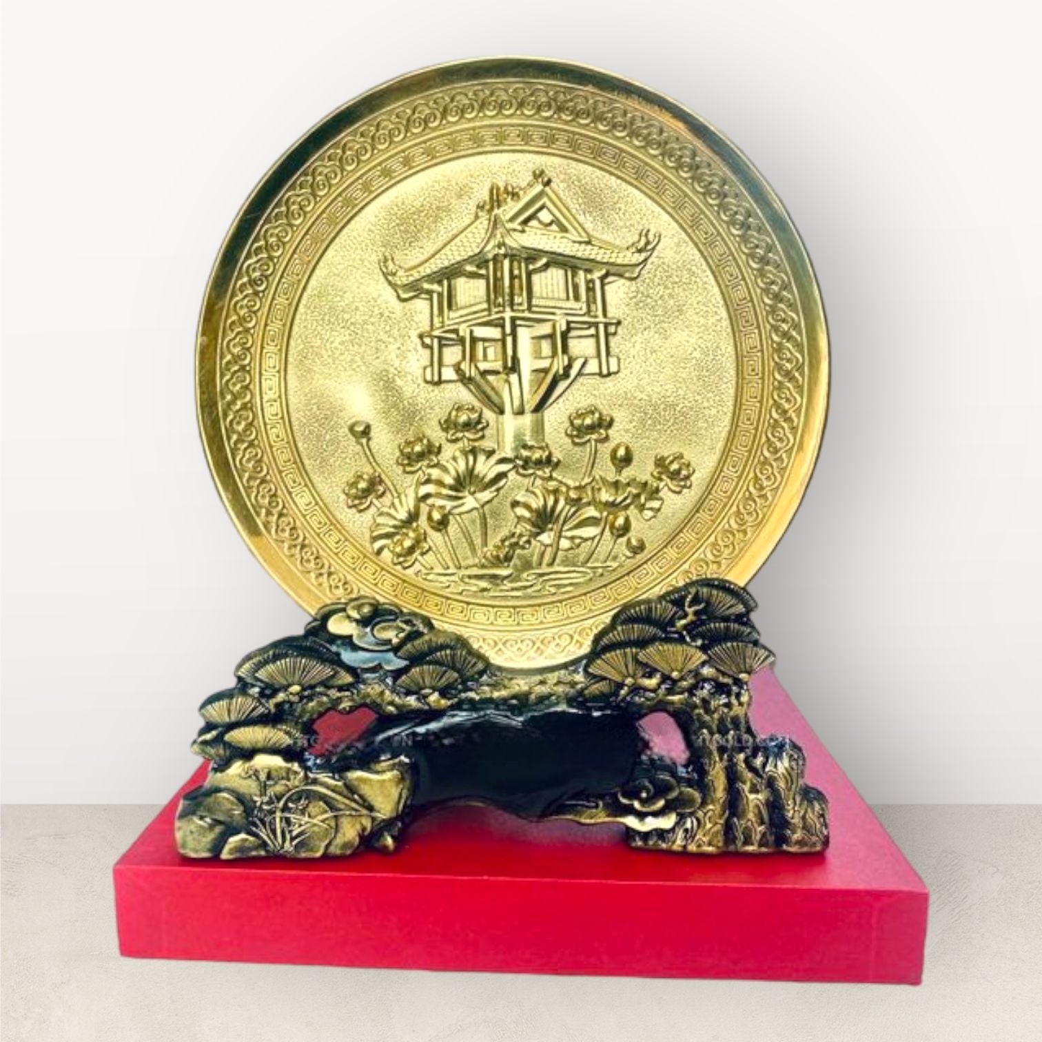 tranh qua tang danh lam chua mot cot dong vang de ban duong kinh 20cm xuong tranh dong