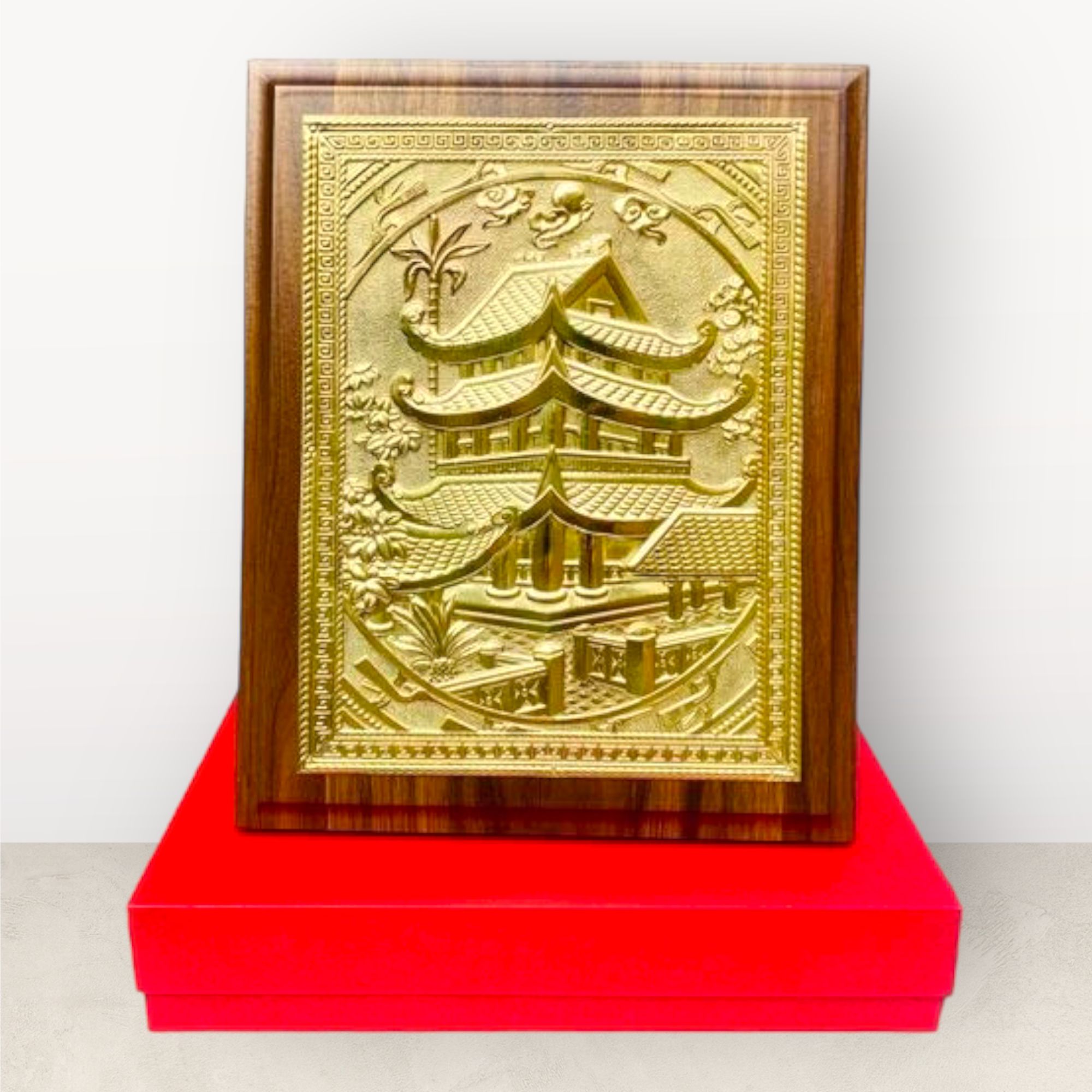 tranh qua tang danh lam chua mot cot dong vang de ban kich thuoc 20x25cm xuong tranh dong