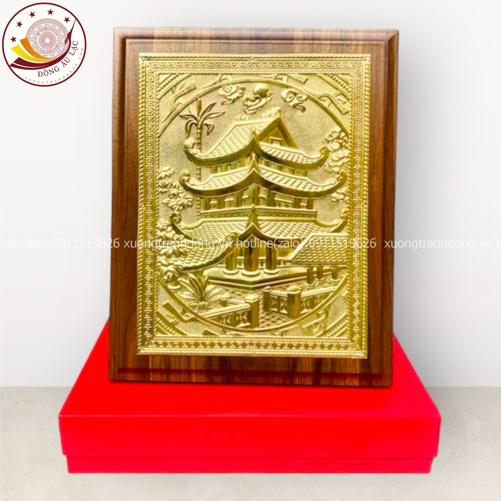 tranh qua tang danh lam chua mot cot dong vang de ban kich thuoc 20x25cm xuong tranh dong