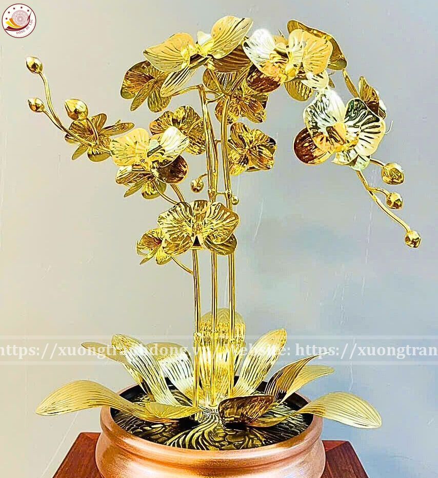 chau hoa lan 3 canh ma vang 24k xuong tranh dong