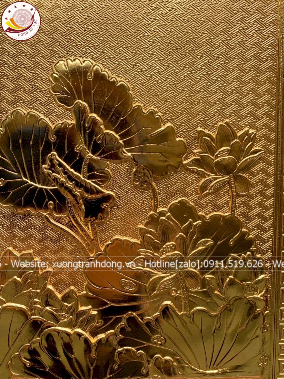 tranh hoa sen dong vang ma vang 24k 61x88cm xuong tranh dong