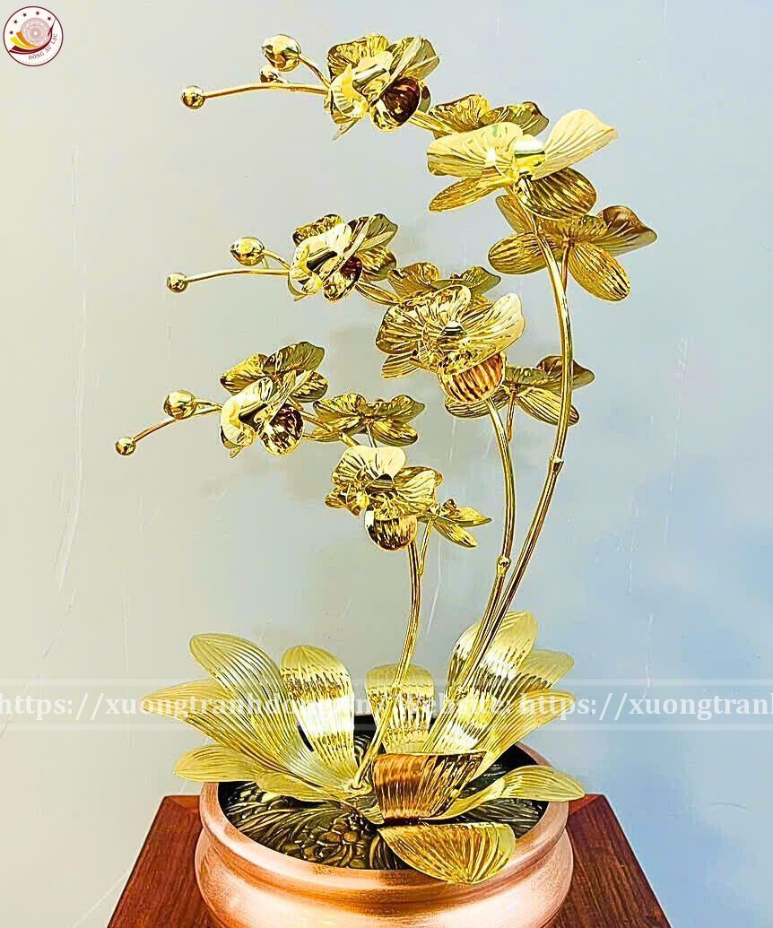 chau hoa lan 3 canh ma vang 24k xuong tranh dong