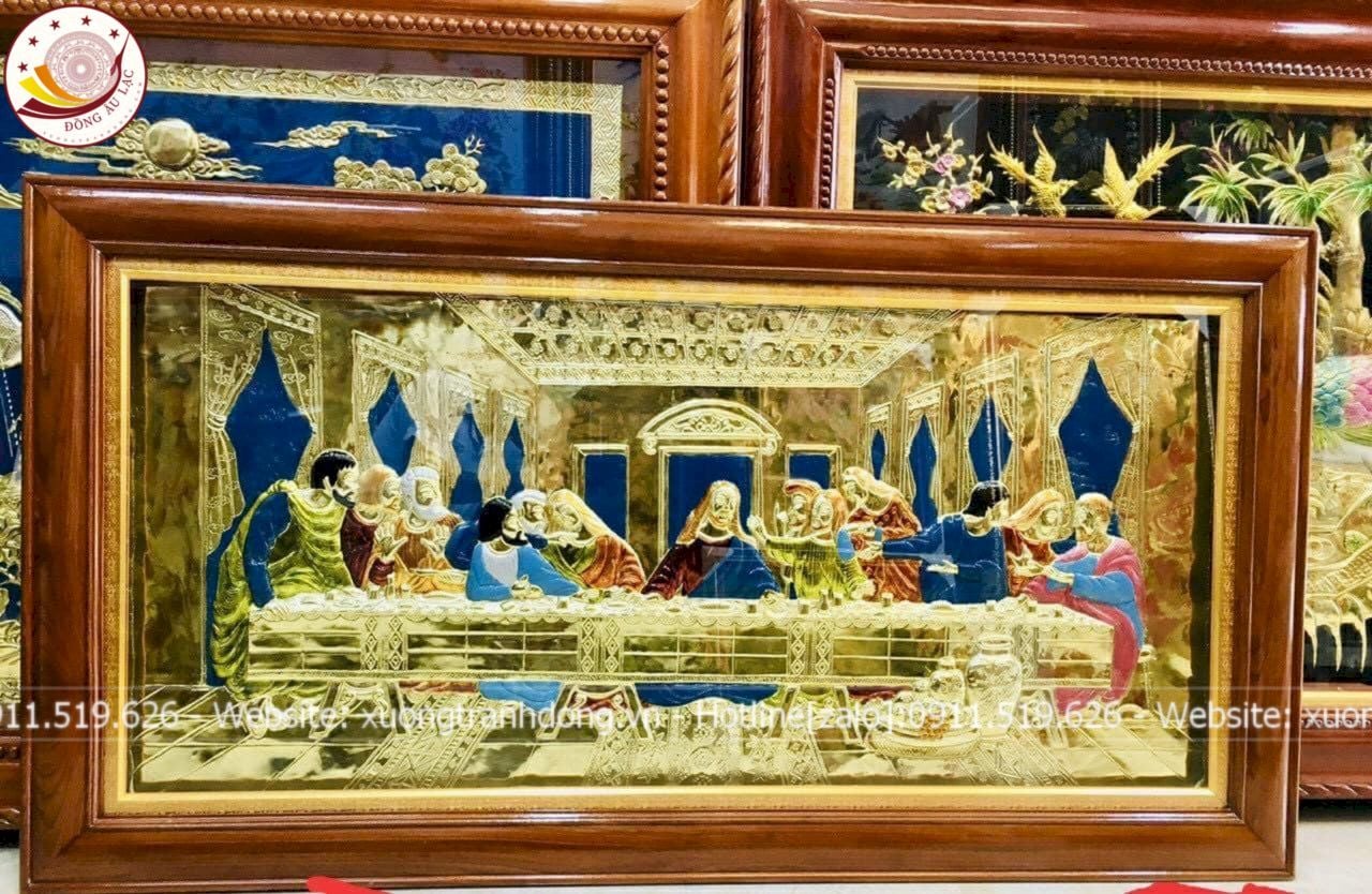 tranh bua tiec ly dong vang dat diem vang bac ve mau 1m7x90cm xuong tranh dong