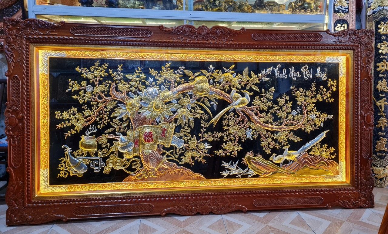 tranh vinh hoa phu quy bang dong do dat vang bac khung duc kich thuoc 2m3x1m2 xuong tranh dong