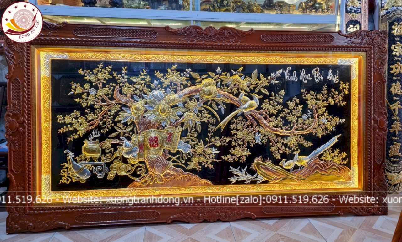 tranh vinh hoa phu quy bang dong do dat vang bac khung duc kich thuoc 2m3x1m2 xuong tranh dong