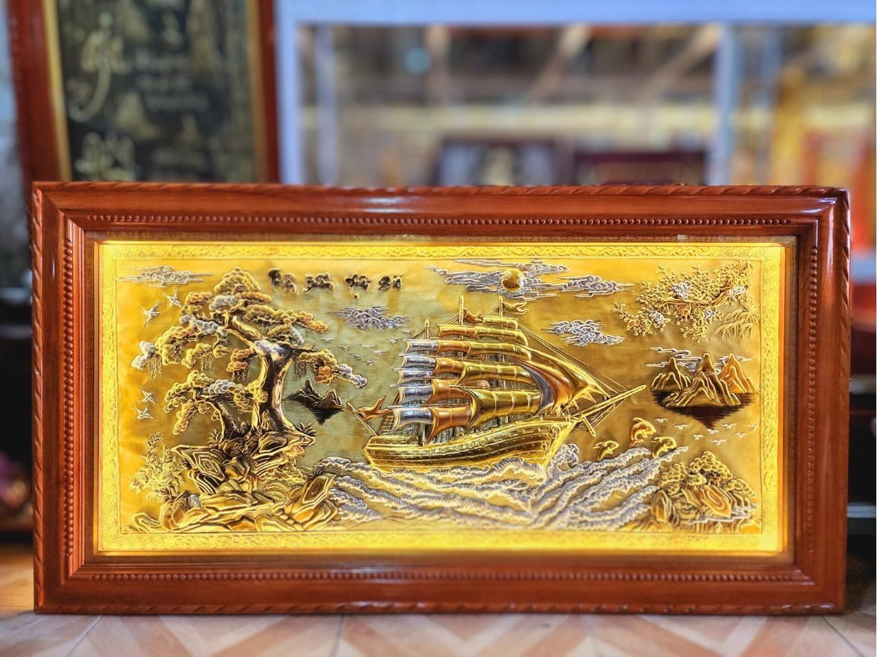 tranh thuan buom xuoi gio bang dong vang xuoc dat vang kt 90cmx170cm xuong tranh dong
