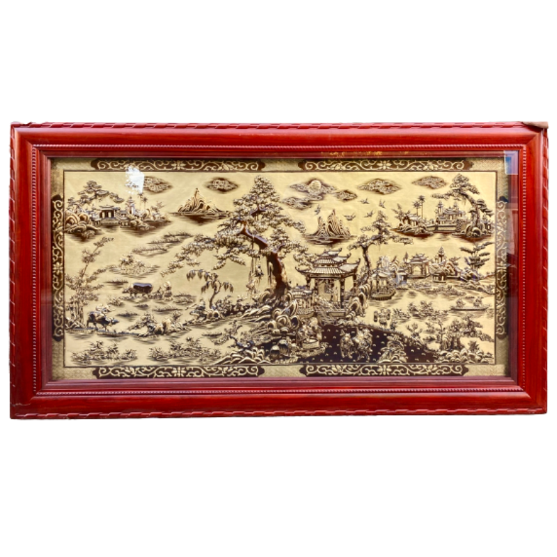 tranh dong que bang dong vang nen gia co thuc tay tranh dong que khung soi kich thuoc 1m27 2m31