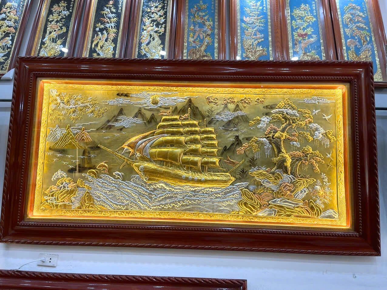 tranh thuan buom xuoi gio bang dong vang xuoc dat vang kt 1m20x2m30 xuong tranh dong