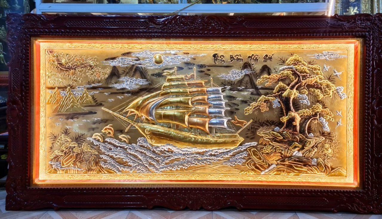 tranh thuan buom xuoi gio bang dong vang xuoc khung duc kt 1m20x2m30 xuong tranh dong