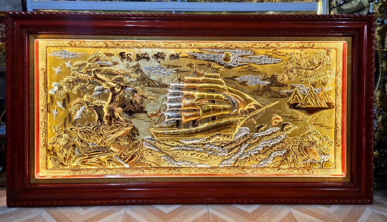 tranh thuan buom xuoi gio bang dong vang xuoc dat vang kt 1m20x2m30 xuong tranh dong
