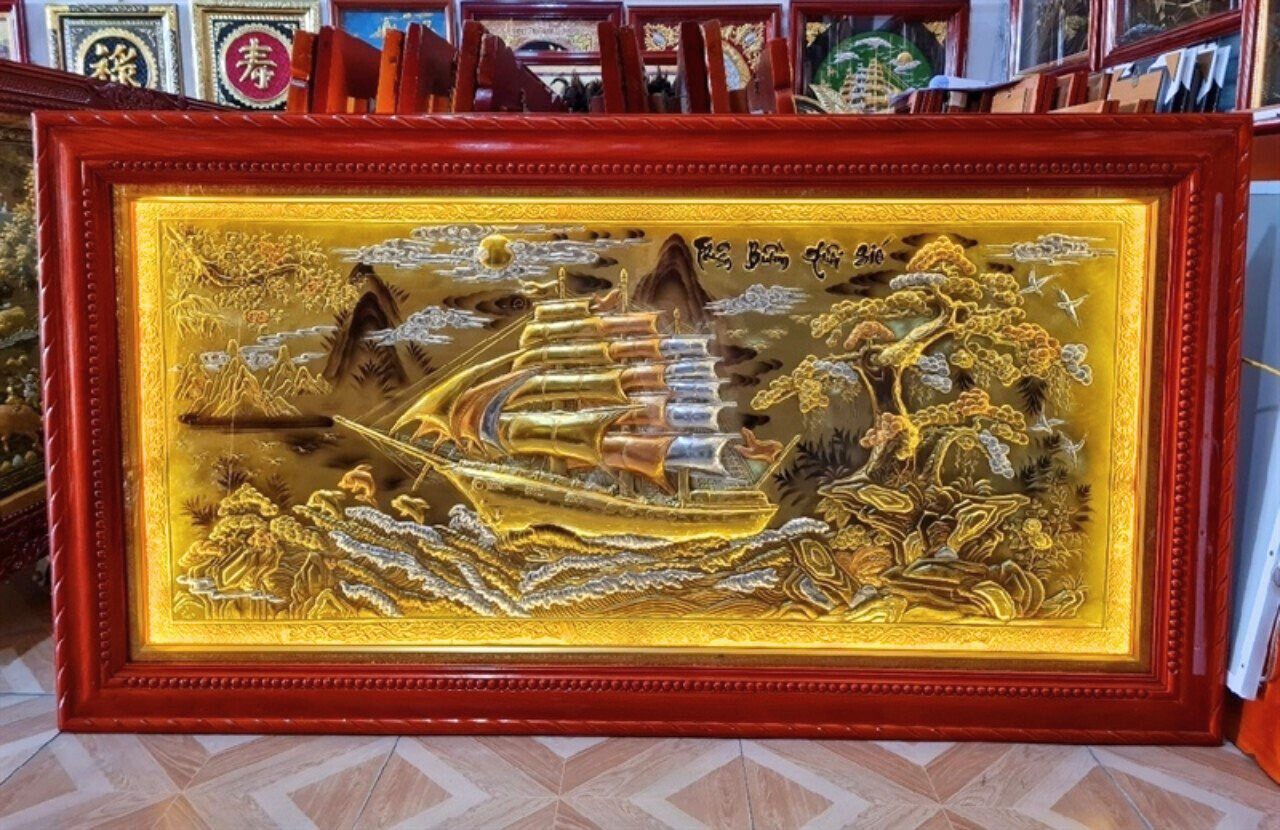 tranh thuan buom xuoi gio bang dong vang xuoc dat vang kt 90cmx170cm xuong tranh dong