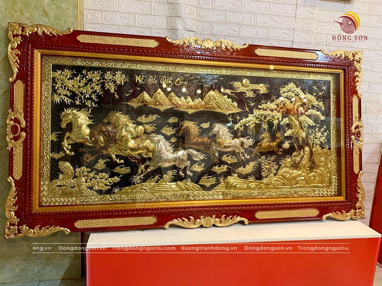 tranh ma dao thanh cong bang dong dat vang bac khung hoa tay kt 1m7x90cm