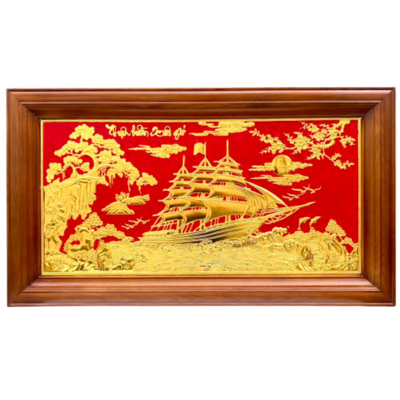 tranh thuan buom xuoi gio bang dong nen do ma vang 24k khung go cao cap tranh qua tang dep kich thuoc 88cm x 48cm