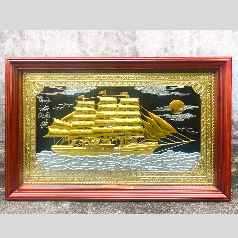 tranh thuan buom xuoi gio bang dong nen den dat vang khung go cao cap tranh qua tang dep kich thuoc 108cm x 68cm