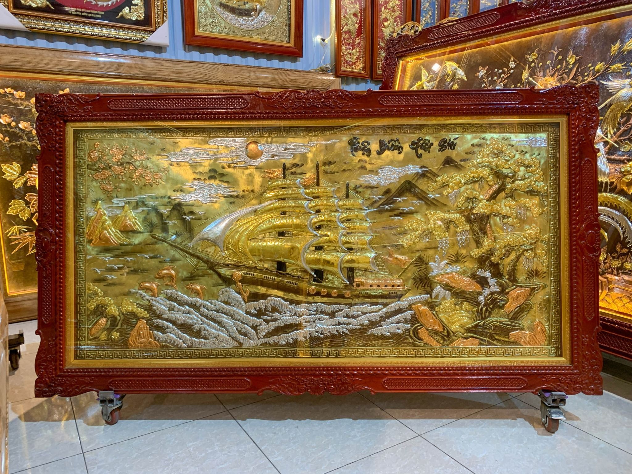 tranh thuan buom xuoi gio bang dong vang xuoc dat khung duc kt 90cmx170cm xuong tranh dong