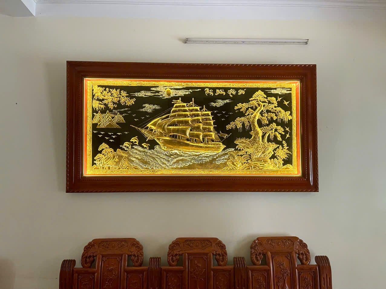 tranh thuan buom xuoi gio bang dong vang dat vang bac kt 1m20x2m30 xuong tranh dong