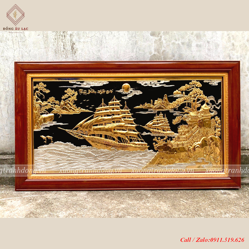 tranh thuan buom xuoi gio 88x1m55 dat vang bac