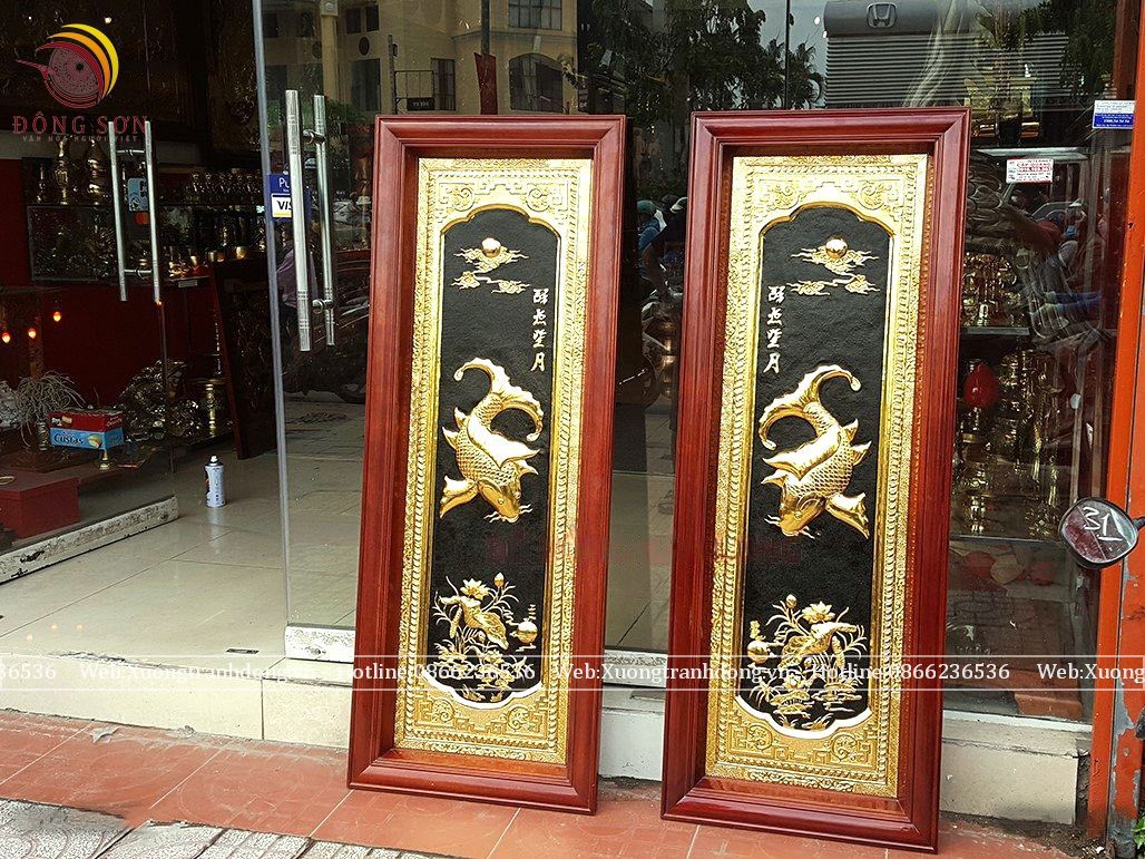 tranh ly ngu vong nguyet bang dong vang kich thuoc 60x155cm ma vang 24k khung go huong