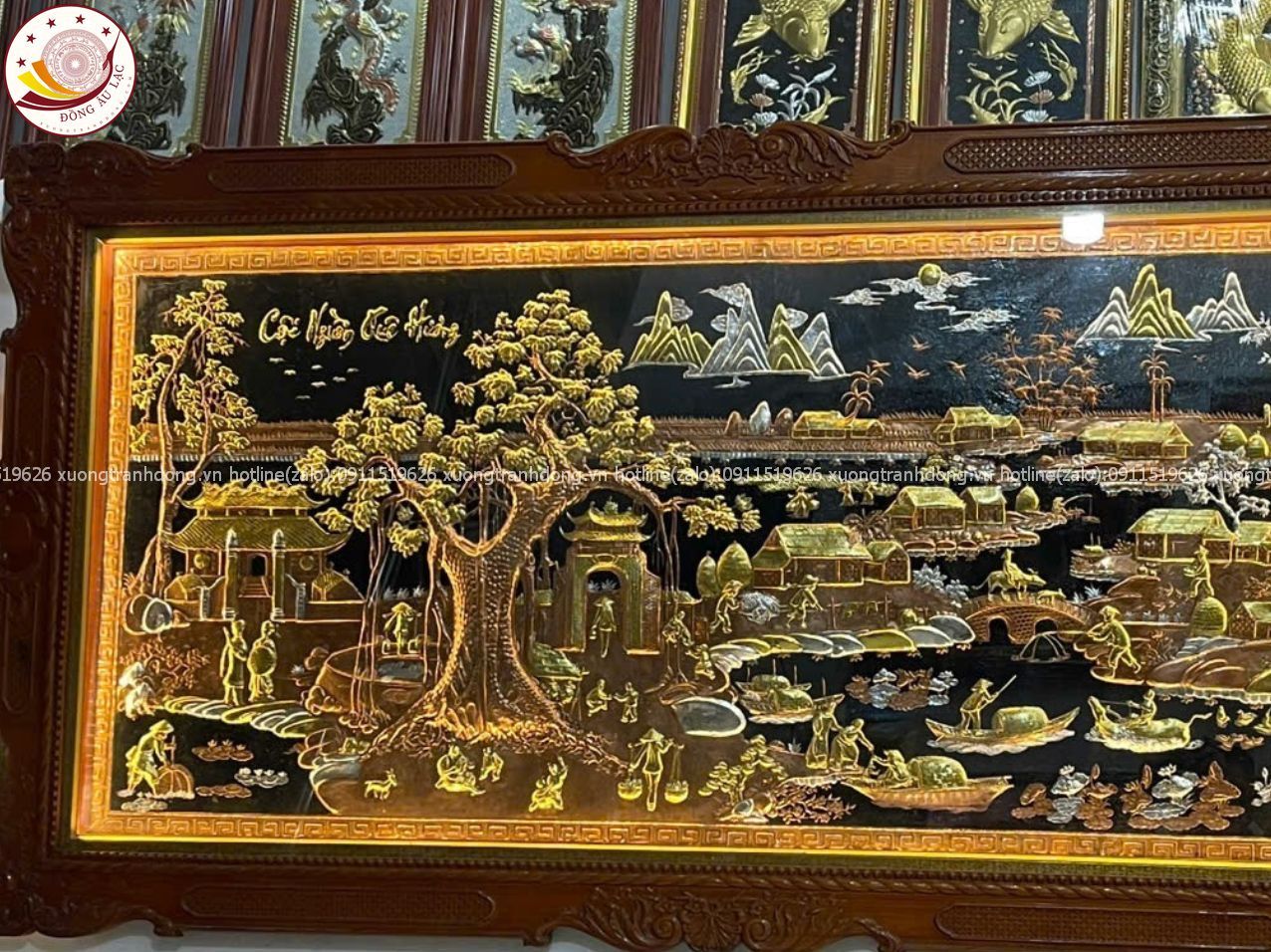 tranh coi nguon que huong dong do dat vang bac khung duc 1m20x2m30 xuong tranh dong