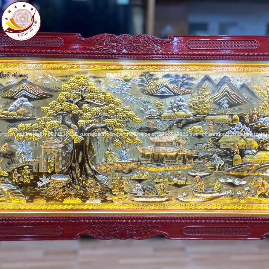 tranh coi nguon que huong dong vang dat vang bac khung duc hoa van 1m7x90cm xuong tranh dong