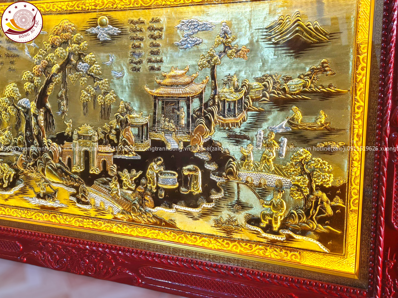 tranh dong que bang dong vang nen xuoc dat vang bac khung duc kich thuoc 90cmx170cm xuong tranh dong