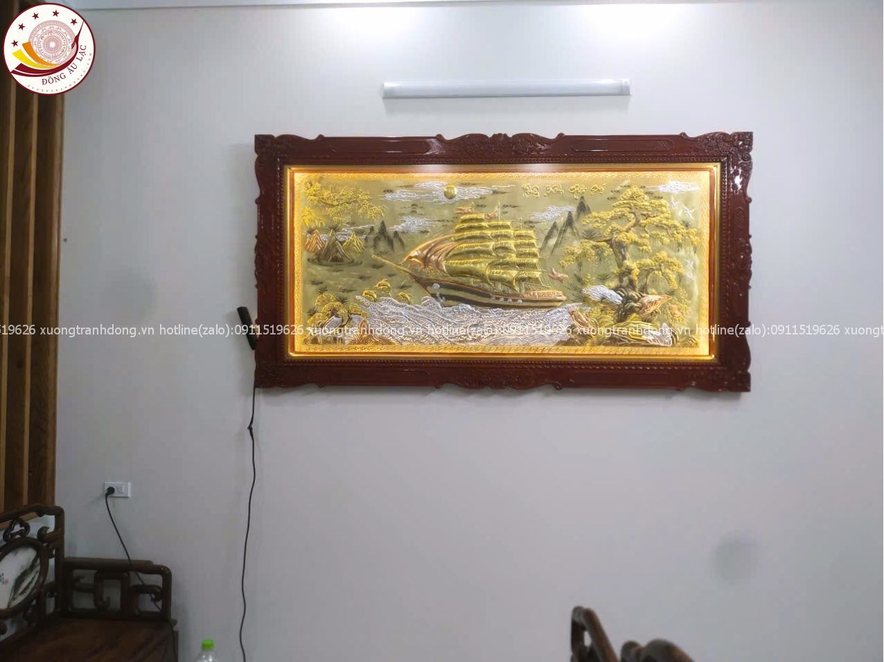 tranh thuan buom xuoi gio bang dong vang xuoc khung duc kt 1m20x2m30 xuong tranh dong
