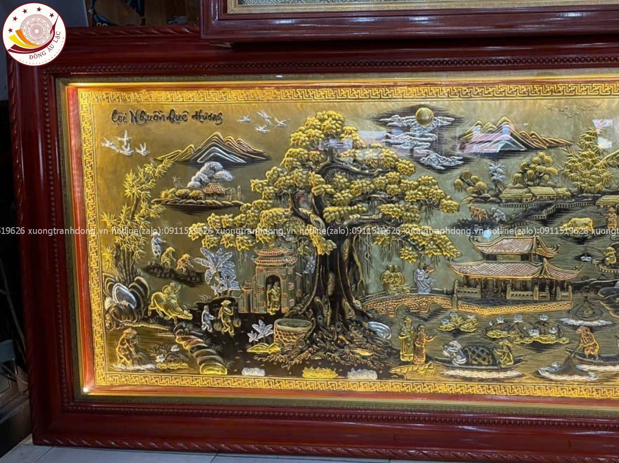 tranh coi nguon que huong dong vang nen xuoc dat vang bac 1m20x2m30 mau 1 xuong tranh dong