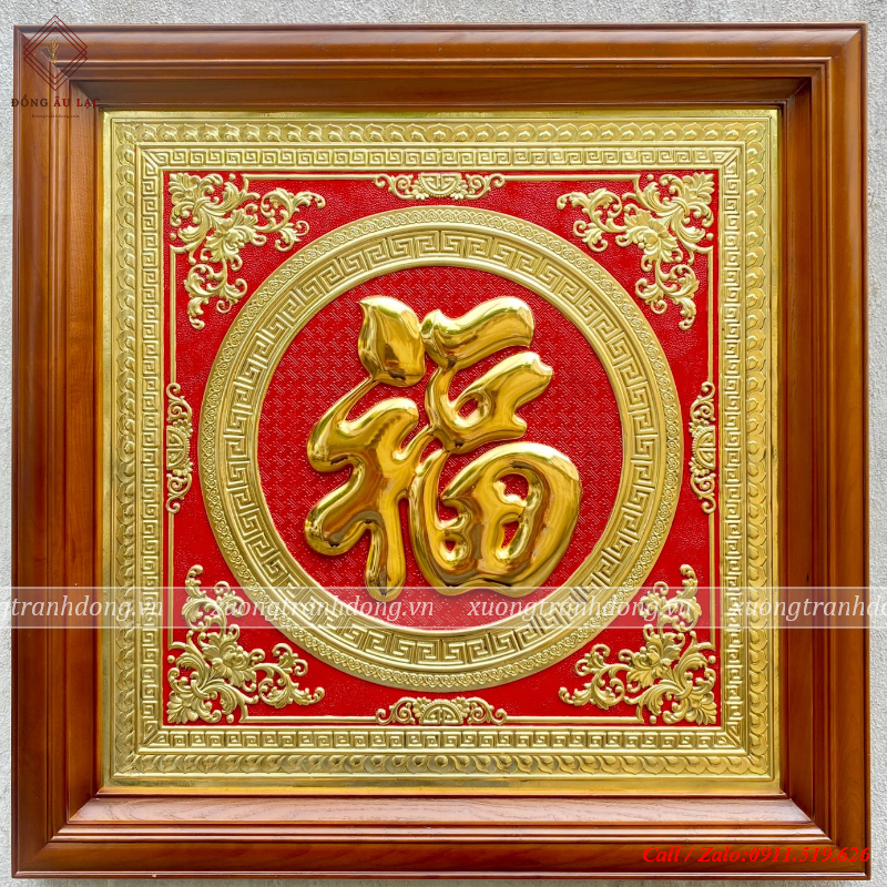 tranh chu phuc 68x68cm khung soi ma vang chu