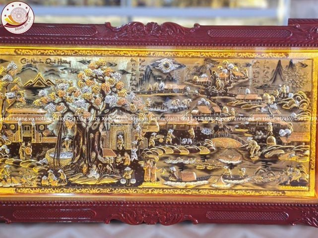 tranh coi nguon que huong bang dong vang dat vang bac khung duc hoa van kt 2m3x1m2