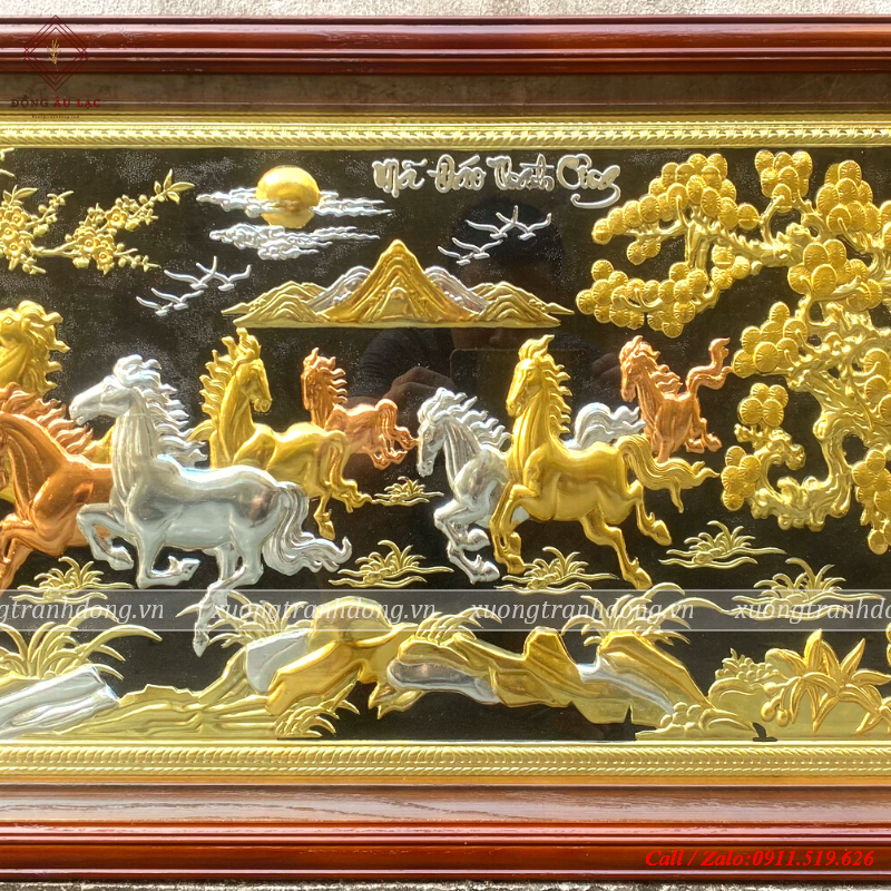tranh qua tang cao cap tranh ma dao thanh cong bang dong ma vang 14k nen den thuc tay thu cong kt 88 48cm
