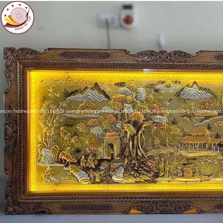 tranh coi nguon que huong dong vang nen xuoc dat vang bac khung oc cho duc 90cmx170cm xuong tranh dong