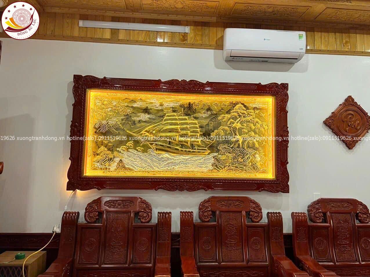 tranh thuan buom xuoi gio bang dong vang xuoc khung duc kt 1m20x2m30 xuong tranh dong