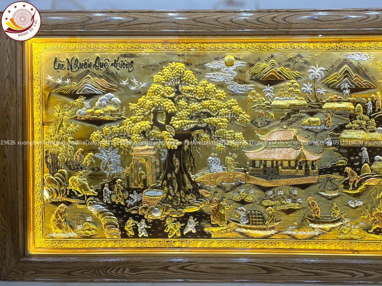 tranh coi nguon que huong bang dong vang nen xuoc dat vang kich thuoc 1m55x2m55 xuong tranh dong