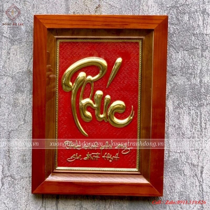 tranh chu phuc 28x38 nen do khung go soi
